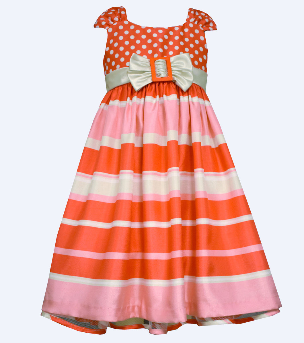 Bonnie Jean Dot to Stripe Shantung Party Dress