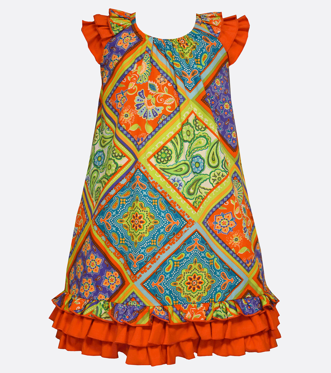 Bonnie Jean Tiled Bandana Print Dress