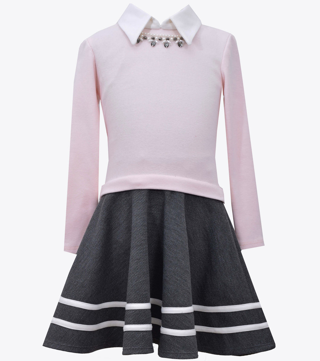 Bonnie Jean pink and gray drop waist twill skirt dress