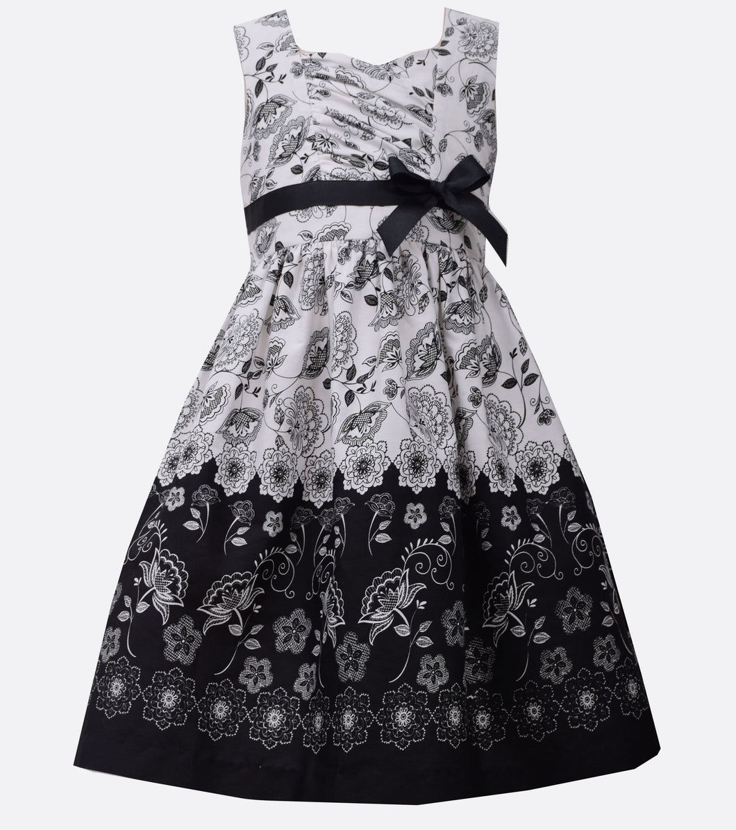 Bonnie Jean black and whtie floral border dress
