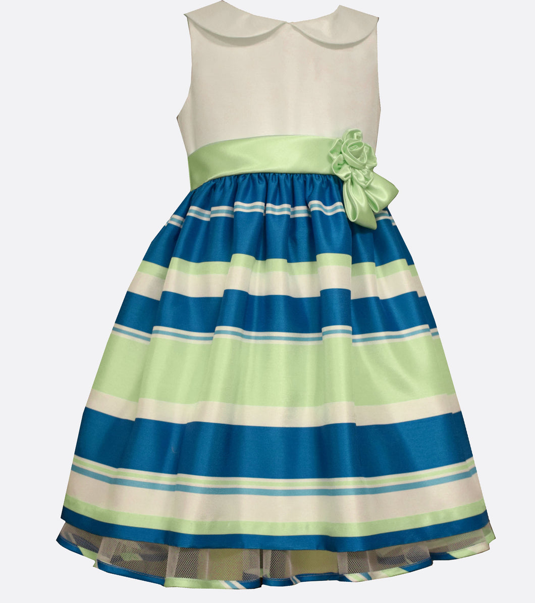 Bonnie Jean teal and green stripe shantung party dress