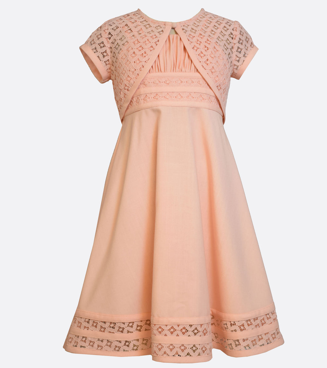 Bonnie Jean Peach Linen Dress with Lace cardigan