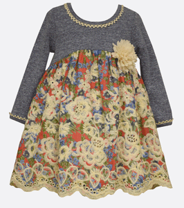 Embroidered Floral print empire waist dress
