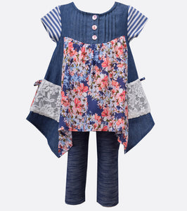 Bonnie Jean Chambry and Floral Legging set