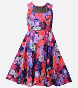 Bonnie Jean vibrant floral dress with mesh cut out