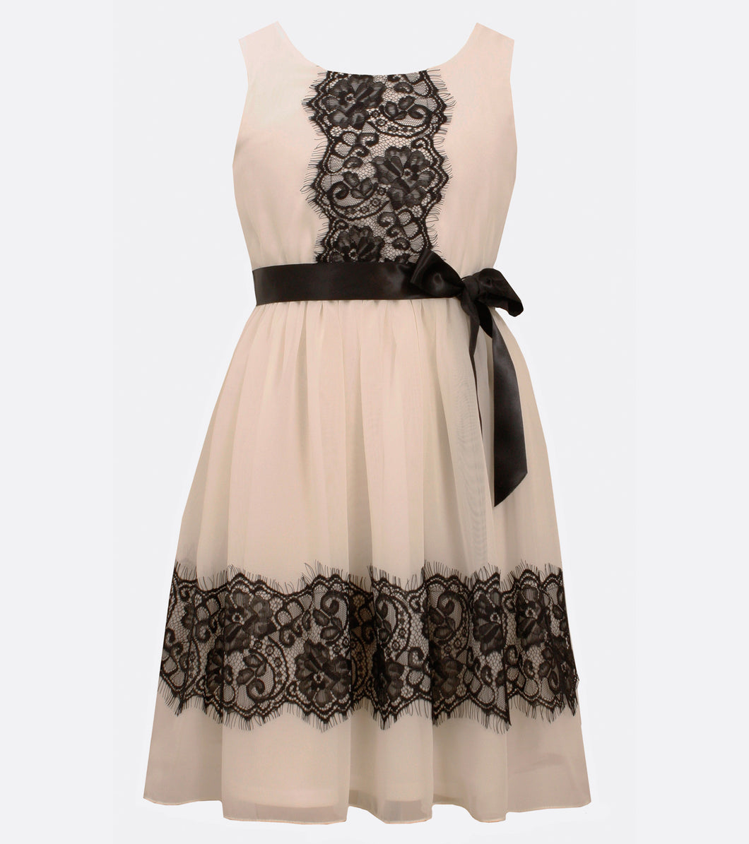 Bonnie Jean Ivory and Black lace trim dress