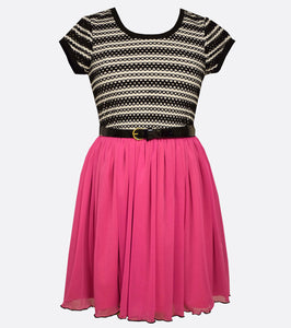Novelty Knit Stripe to Bright Skirt with Belt