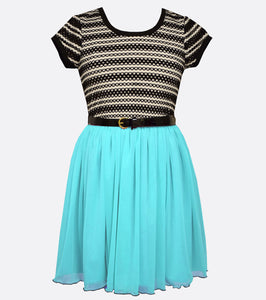 Novelty Knit Stripe to Bright Skirt with Belt
