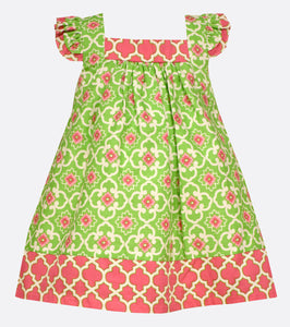 Bonnie Jean Green and Pink Tile printed Dress
