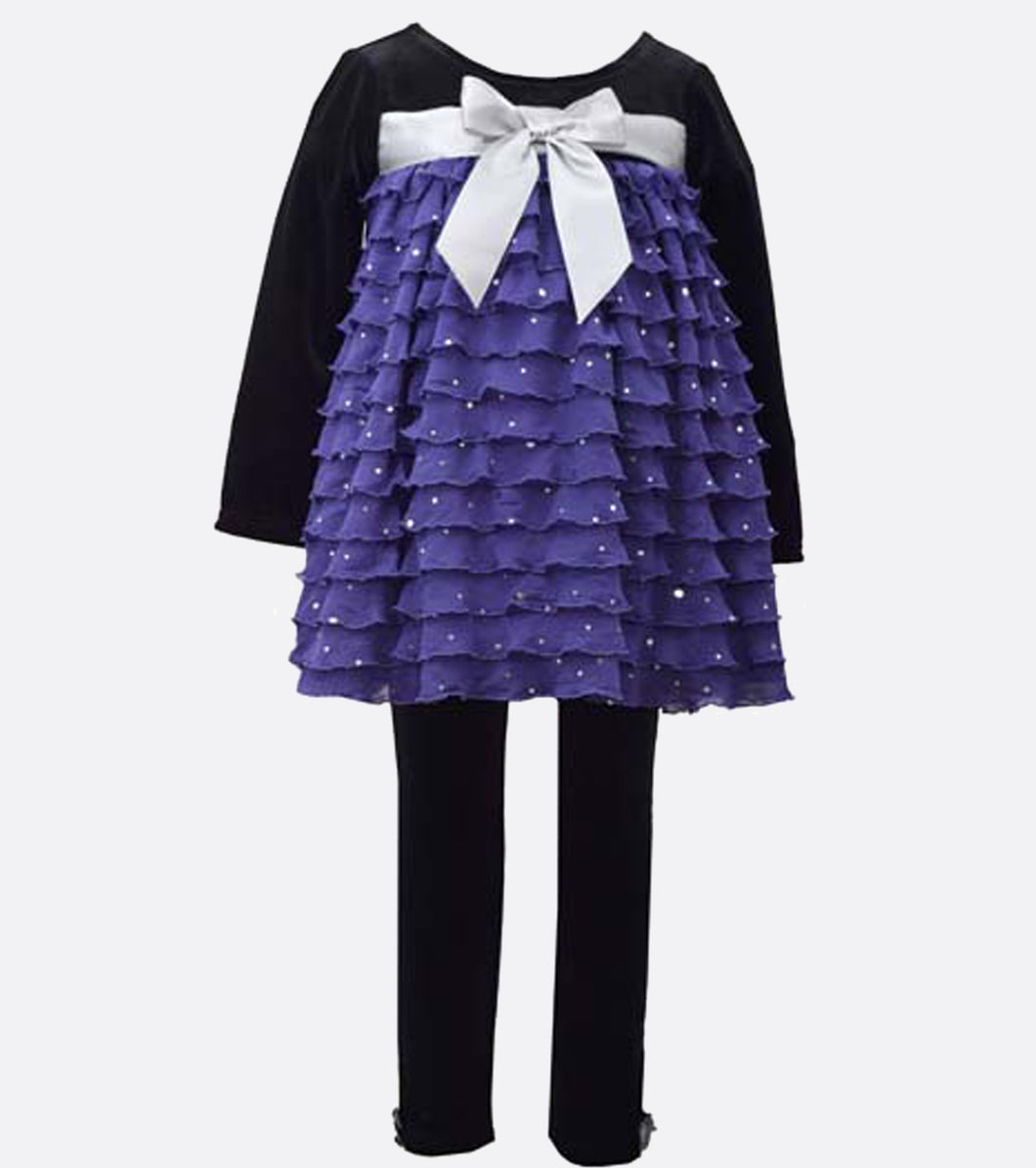 Bonnie Jean purple stretch velvet eyelash legging set 