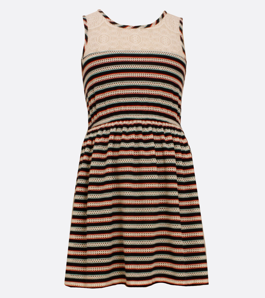 Bonnie Jean Stripe dress with lace neckline
