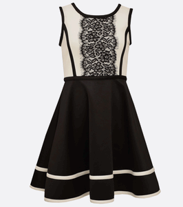 Bonnie Jean Lace Trim Black and White Fit and Flare Dress