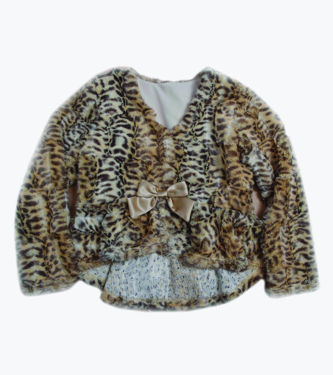 Bonnie Jean hi-lo animal print faux fur jacket