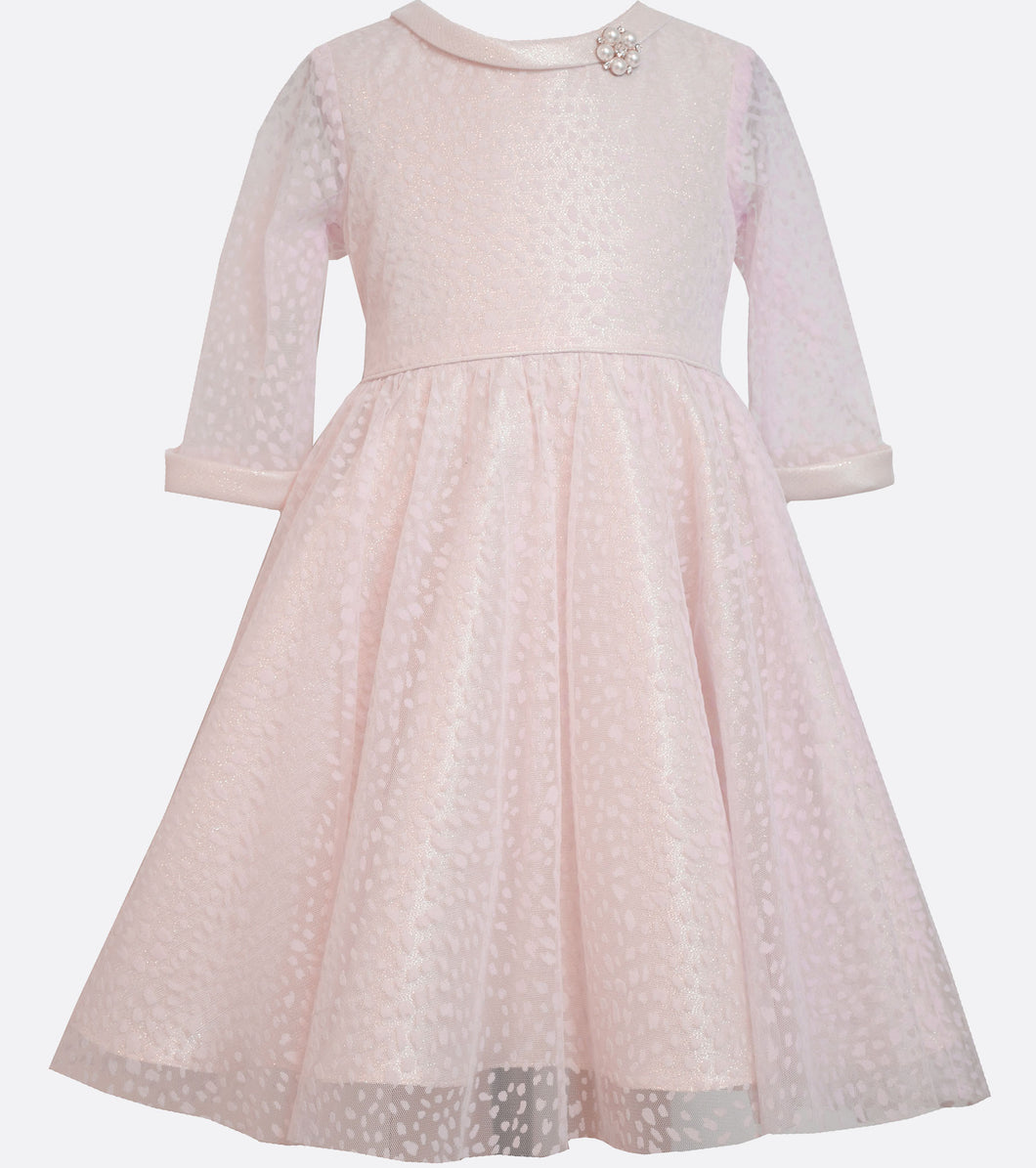 Bonnie Jean plush pink and gold princess dress with pearl broach.