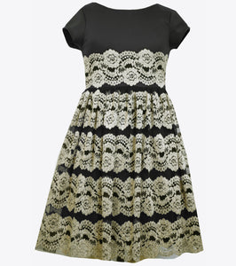 Bonnie Jean black and gold bonded lace dress