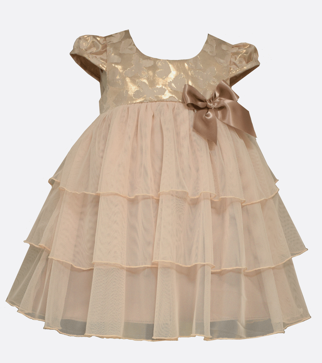 Bonnie Jean foiled brocade to tiered mesh party dress